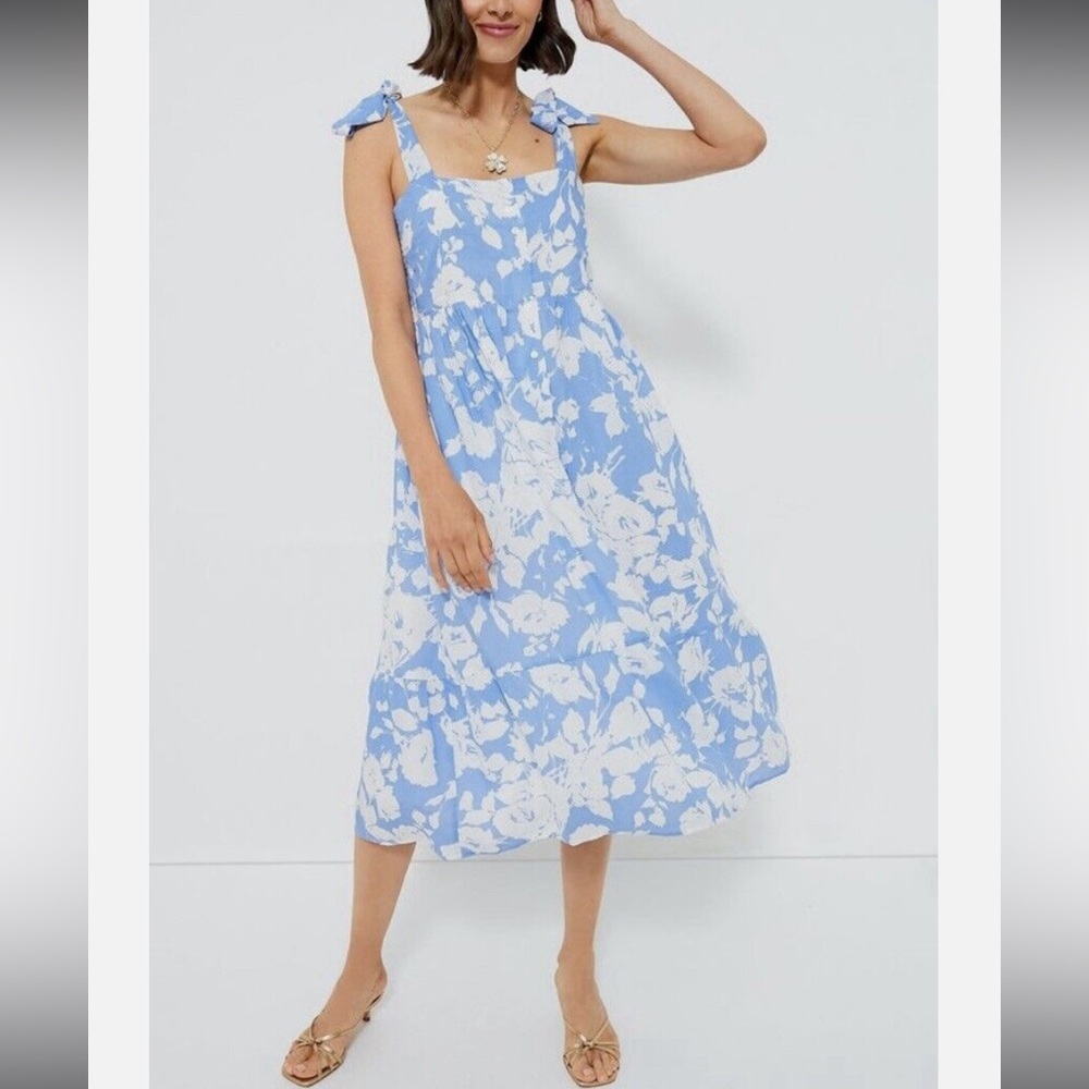 Blue and White Floral Lupine Midi Dress Hyacinth House